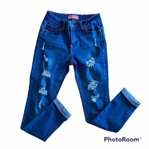 WAX JEANS BUTT, I LOVE YOU Distressed holes cuffed stretch jeans Size 5 EUC